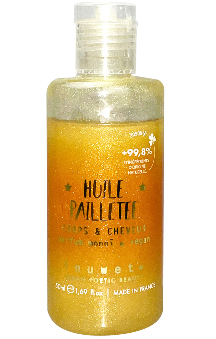 Aceite con purpurina para cuerpo y cabello con fragancia Monoï
