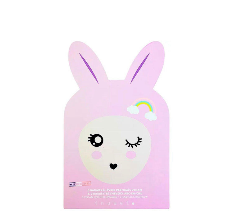 Cajita Deluxe Bunny con 3 Bálsamos Labiales y 2 Pinzas de Pelo Rainbow